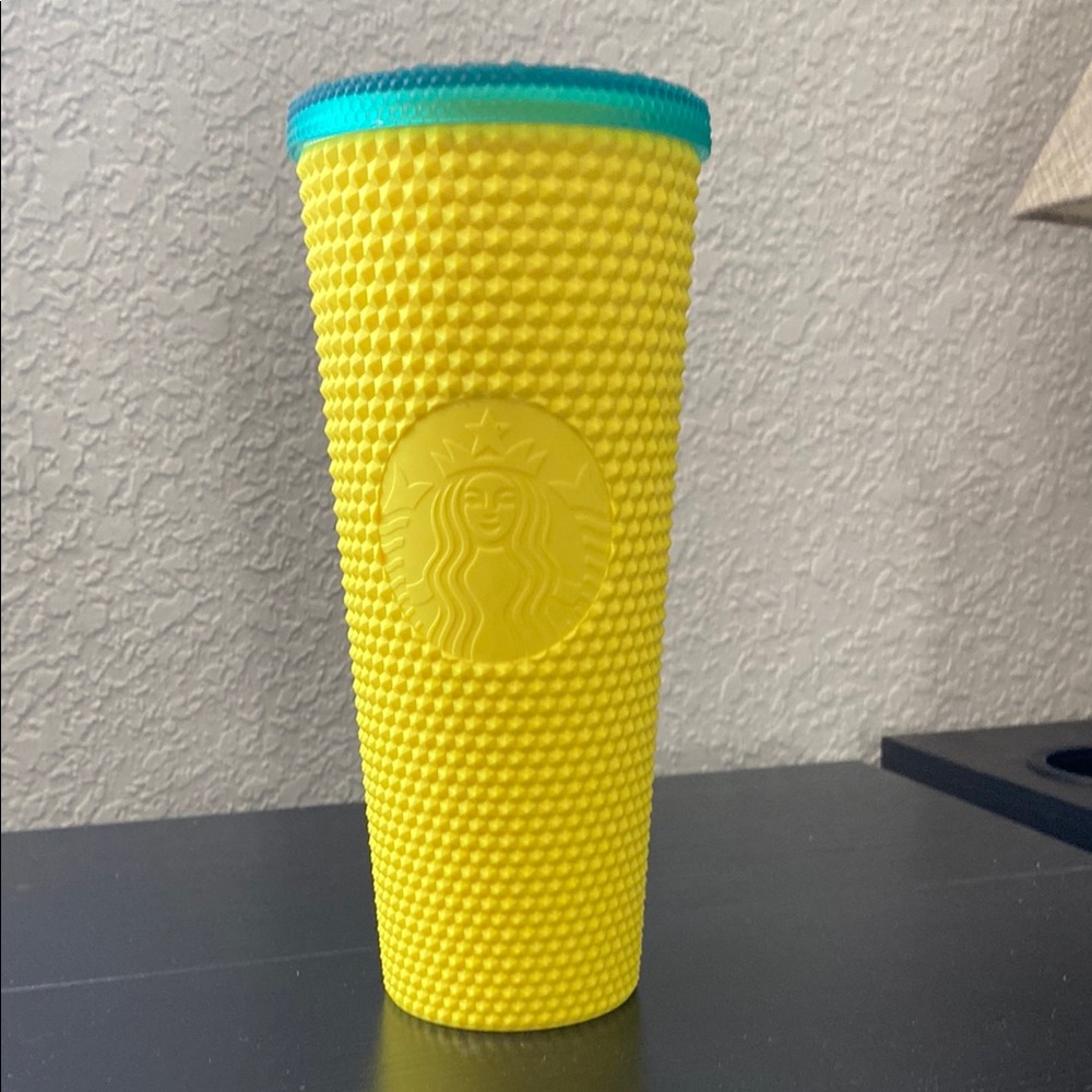 Starbucks Vibrant Yellow Textured Tumbler with Teal Lid